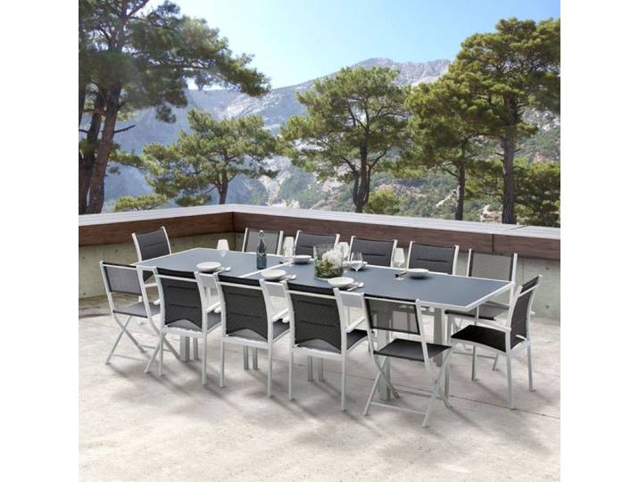 Salon de jardin Ensemble Modulo T 8/12 + F 8 + C 4 Full Verre Blanc Wilsa Garden