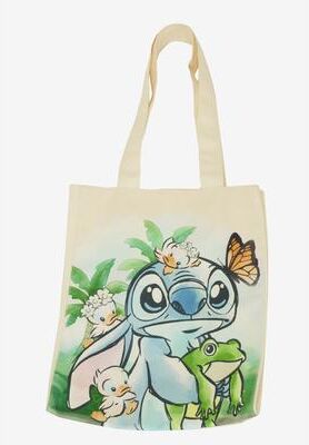 Women's Loungefly X Disney Stitch Springtime Canvas Tote Bag by Loungefly in Beige