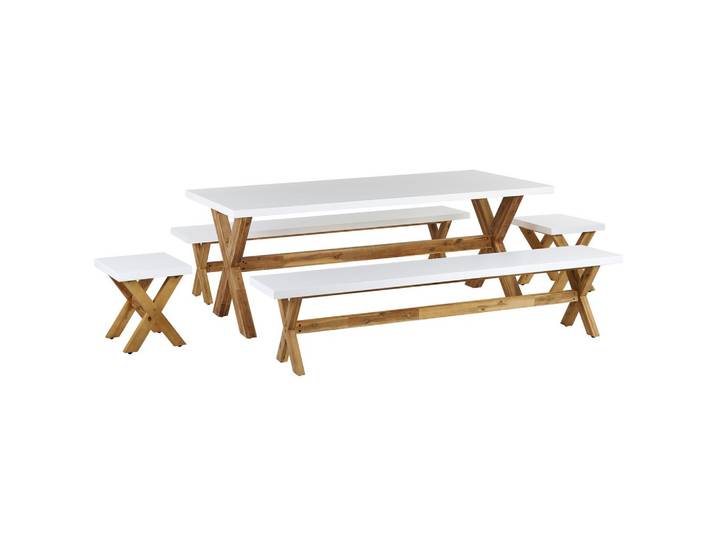 GARTENMÖBEL SET 8-Sitzer Faserzement weiß 5-teilig Olbia