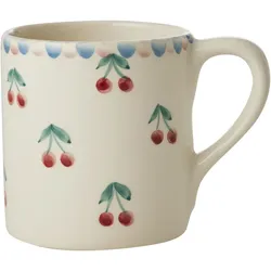 RICE Keramik Becher mit handgemalten Kirschen, 420 ml Ø 8 cm, Höhe 9 cm