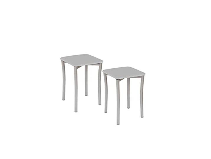 ASTIMESA Zwei Küchenhocker mit runden Beinen und grauem Kunstlederbezug.