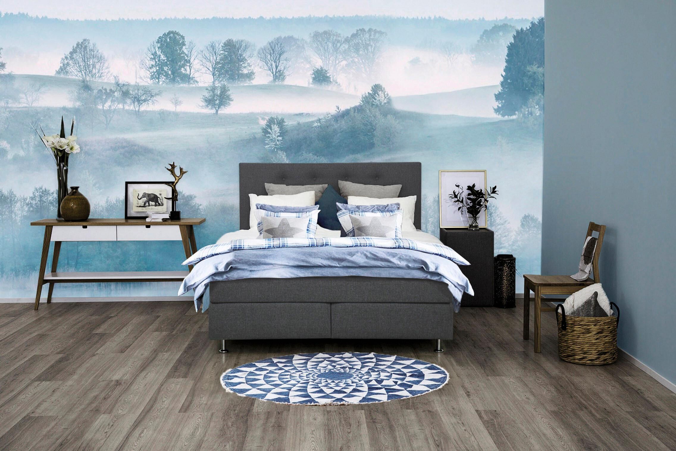 Boxspringbett HOME AFFAIRE "Nordica", grau (anthrazit), B:200cm L:228cm, Struktur (100% Polyester), Komplettbetten, Boxspringbett, inkl. Topper, auch in Überlänge 200/220 cm anthrazit Struktur, Liegefläche B/L: 200cm x 220cm, H2 + H2, Bonnell-Taschenfeder