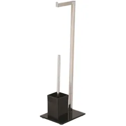 WellHome - Toilettenpapierhalter mit Ecobürstenglas aus Edelstahl und Glas 22x18x70,5 cm in Schwarz