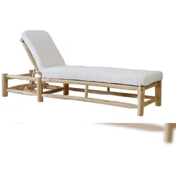 Möbilia Liege | aus Teakholz | inkl. Kissen | verstellbar | natur – weiß | B 200 x T 80 x H 44 cm | 11020030 | Serie GARTEN