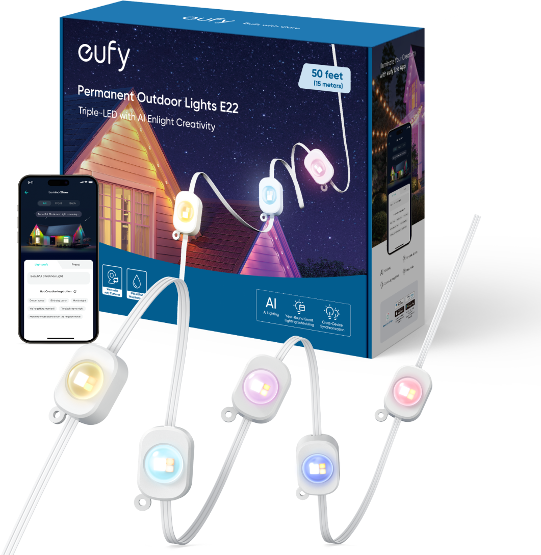 Anker eufy Festinstallierte Outdoor-Lichterkette E22, 15m, 60 Triple-LEDs