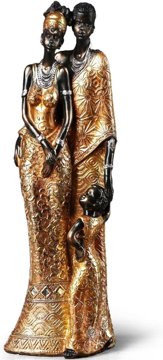 Afrikaanse Familie Beeldjes - Tribal Sculptuur Woondecoratie - Hoogte: 30 cm