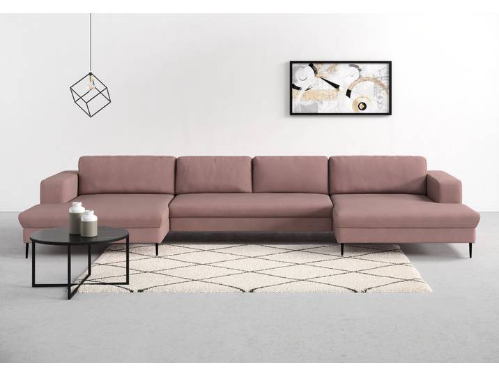 DOMO collection Modica U-Form aktuelles, kubisches Design mit 2 Recamieren, viel Platz XXL, auch in Cord, Fusshöhe passend für gängige Saugroboter