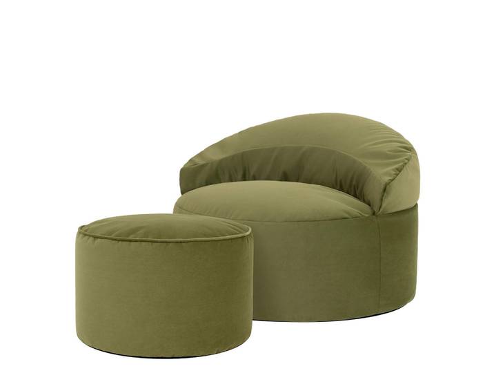 icon Sitzsack mit rundem Hocker Orb, Olivgrün, 300 L, Rund, 86x61x86 cm, Wohnzimmer, Sessel, Sitzsäcke, XXL Sitzsäcke