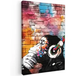 LEINWANDBILD Affe - Graffiti - Musik Wanddeko Schlafzimmer 60x90 cm