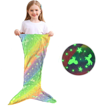 Shop Station Glow In The Dark Mermaid Tail Blanket For Kids Soft Flannel Fleece Wearable Sleeping Blanket multi