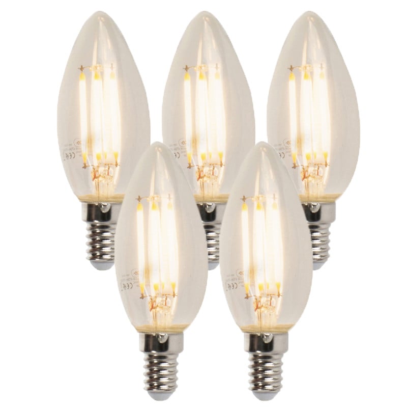 LUEDD Set van 5 dimbare LED kaarslampen E14 Filament Warm wit 2700K 5W 380 lm