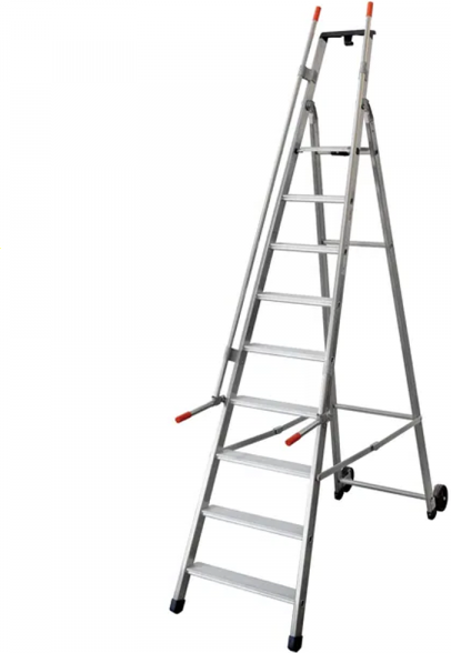 Facal Mayorà Tecnoscala QM-9, 9 gradini, 2.75 m - Scala da lavoro con ruote e maniglie - Altezza stimata operativa 3.85 m