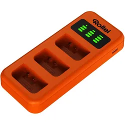 Rollei Ladegerät-Set 3er Pack Kamera-Akkus & Ladegerät (Kamera Akku Ladegerät), Kamera Stromversorgung, Orange