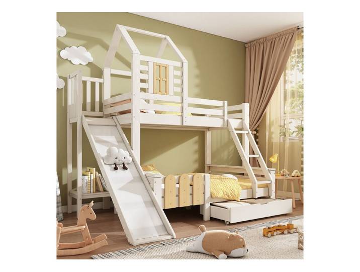 STILVORA Etagenbett 90/140×200 mit Rutsche,Kinderbett Bettgestell mit Schublade&Matratze