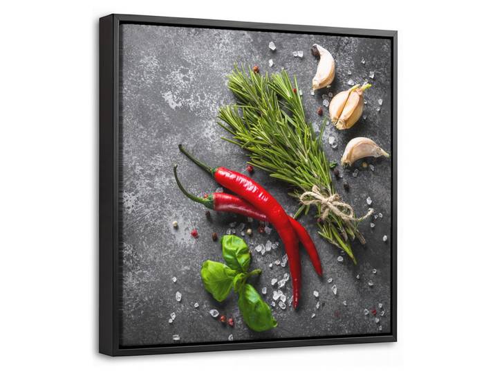 LEINWAND Bilder mit Rahmen - Pfeffer - Kräuter - Gewürze - Beton - 20x20