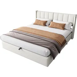 OKWISH Multifunktionsbett 140x200 mit USB, LED-Beleuchtung, verstellbarem Kopfteil und wasserdichtem Material mit intelligenter Steuerung Weiß