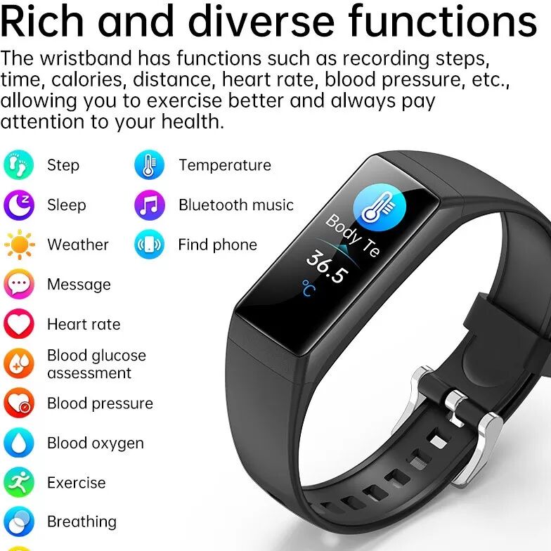 INF Smart Armband: Herzfrequenz, Blutdruck, Sauerstoff, Remote-Gesundheit, Wasserdichter Fitness-Tracker
