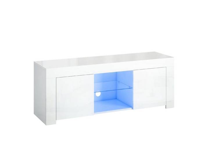 furnicato TV-Schrank TV Board mit RGB LED 120x34x45 cm Weiß (1-St) RGB-Beleuchtung Lowboard mit Glasablage und Kabelmanagement