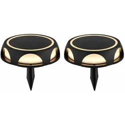 Solarlampe schwarz Außen Wandlampe Gartenlampe Stecklampe Akku Hauswand, Alu Kunststoff, 1x LED 3000K, DxH 14x3,6 cm, 2er Set