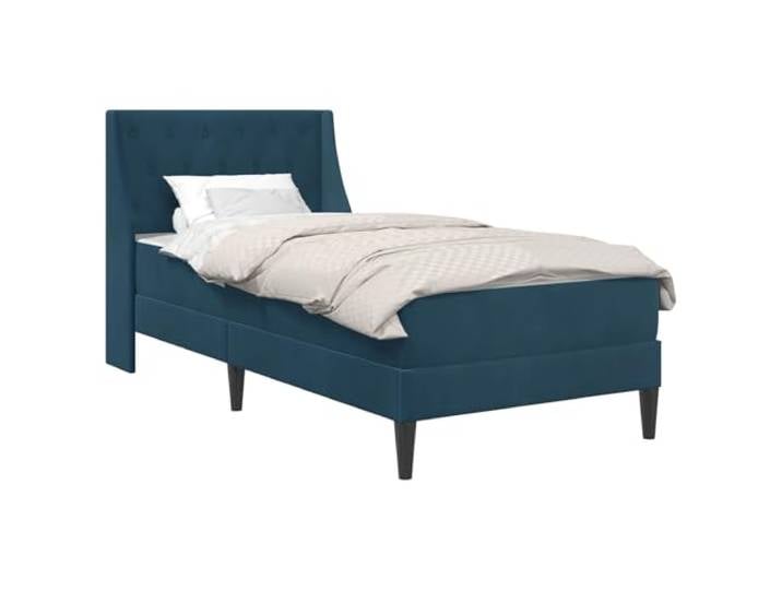 TUERYAFEK Samtbett Blau 100x200 cm Mit Matratze Fester Lattenrost, Fleckenresistenter Samt, Kunststoffbeine, Pflegeleicht
