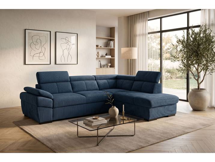 Ecksofa EXXPO - SOFA FASHION, navy, B:270cm H:78cm T:207cm, Sofas, Ecksofa, inkl. Kopf- und Armteilverstellung, wahlweise mit Bettfunktion