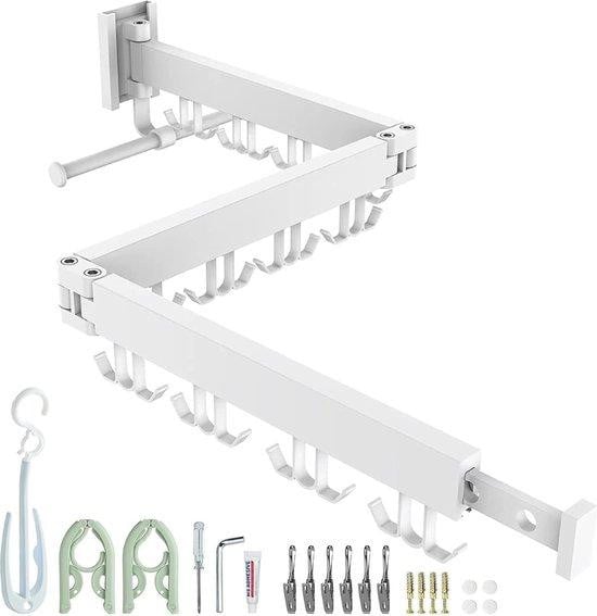 Inklapbare aluminium wanddroger met haken, wit