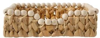 Gibson Home Woven Decorative Napkin Holder Tray - Natural Water Hyacinth Square Basket with Wood-Bead Trim