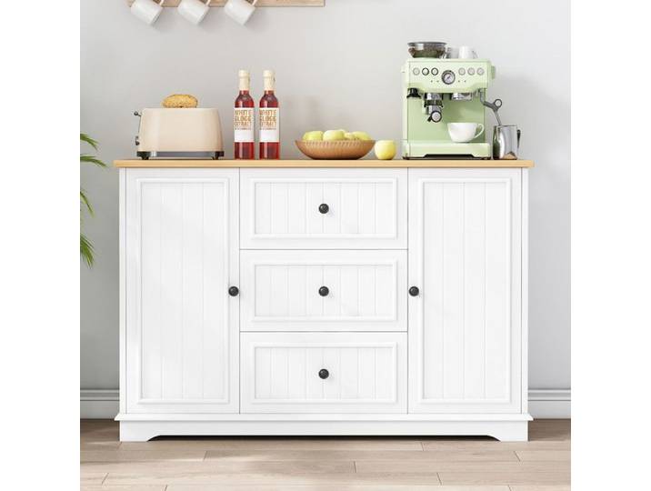 Buffet moderne et élégant avec 3 tiroirs et portes de type réfrigérateur buffet pour salle à manger salon et couloir (blanc)