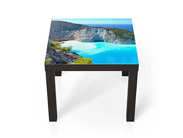 DEQORI Glastisch schwarz klein 55x55 cm Motiv Schiffswrack-Strand ausgefallener Beistelltisch aus Glas Hochglanz Couchtisch fürs Wohnzimmer moderner Couch Tisch mit Design