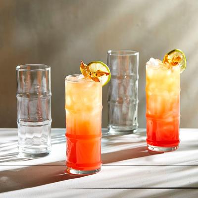 Libbey Tiki Bamboo Highball Drinking Glasses, 16 ounce, Set of 4 - Set of 4