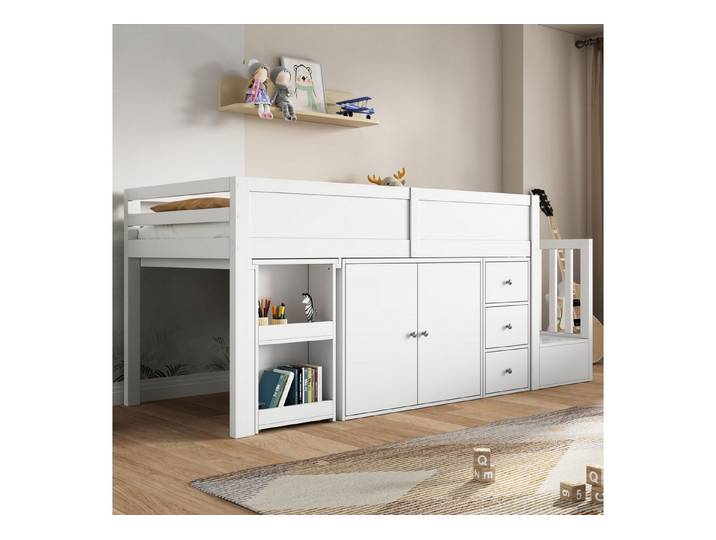 Odikalo Hochbett Kinderbett Ausziehbarem Schreibtisch Treppeschrank Ohne Matratze90x200