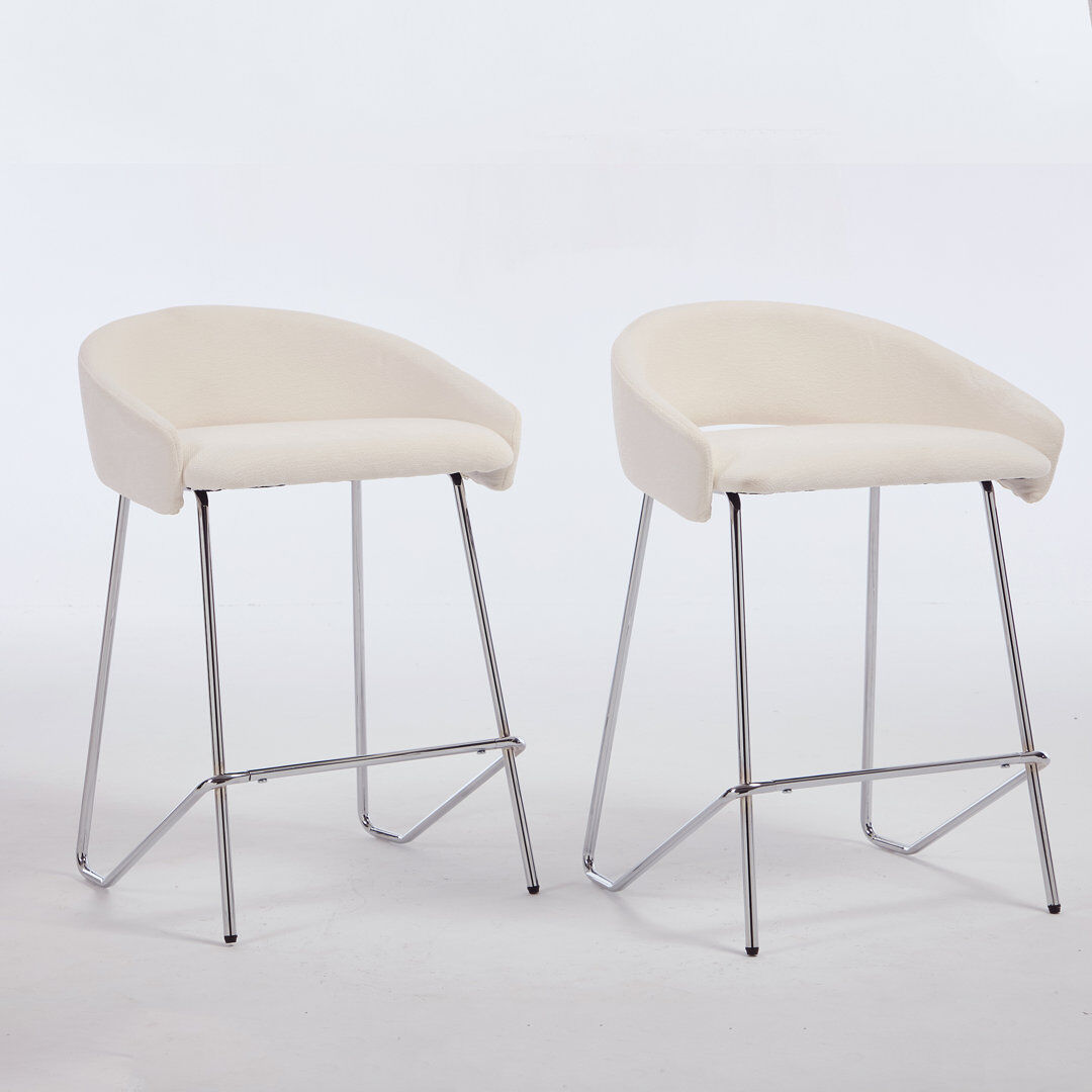 Norden Home Bar Stools Chenille Modern Simple Counter Chairs with Silver Metal Legs for Home Bar Pub Restaurant White 83cm H X 47cm W X 43cm D