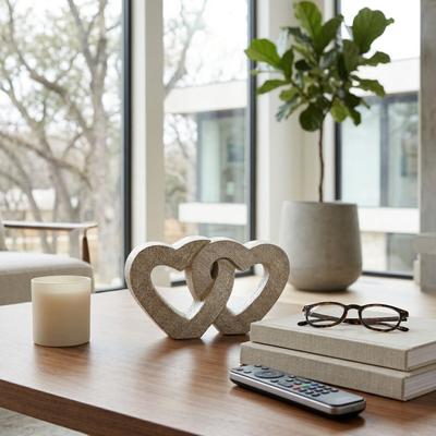 Sagebrook Home "10"" Ceramic Double Heart Sculpture Contemporary Rustic Champagne Gold Intertwining Hearts Table Decor for Home or"