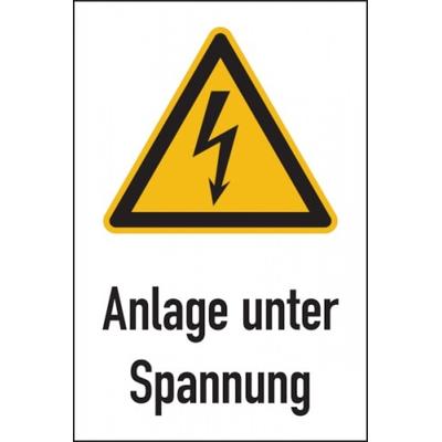 Aufkleber Warnschild, Kombischild, Anlage unter Spannung - 100 x 150 mm Folie selbstklebend