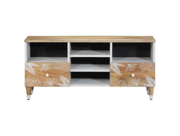 TV-Schrank 100x33,5x46 cm Massivholz Mango Massives Mangoholz, robuste Oberplatte, erhöhtes Design mit Beinen, reichlich Stauraum, Unikat in Farbe und Maserung