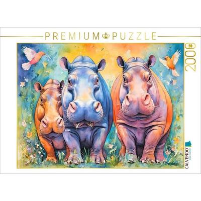 CALVENDO Puzzle Lustige, bunte Flusspferde | 2000 Teile Lege-Größe 90x67cm Foto-Puzzle für glückliche Stunden