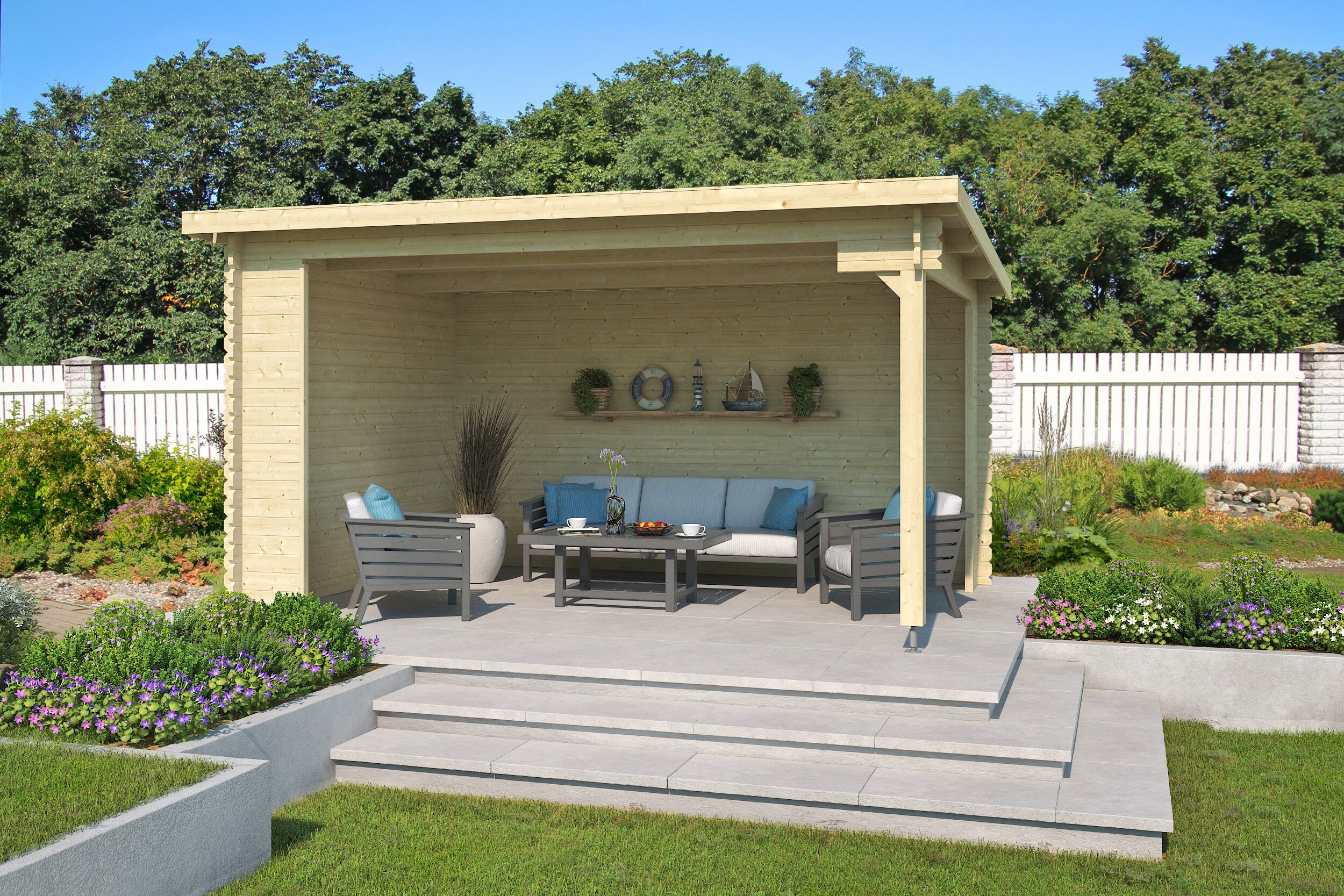 Gartenhaus LASITA MAJA "Unterstand Columbus", beige (naturbelassen), ohne Dacheindeckung, Massivholz, Gartenhäuser, Gartenhaus, Unterstand / Lounge 34mm