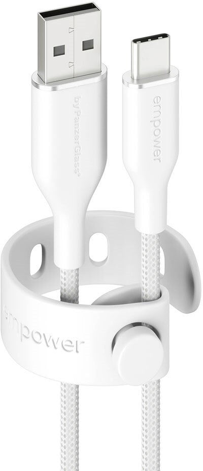 empower by PanzerGlass Racing 1.2m / 60W USB-A til USB-C Kabel - Silver White