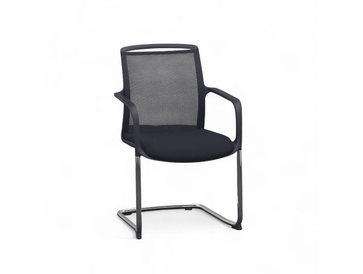 Freischwinger Milani Zed Schwarz mit Fixarmlehnen, Freischwinger-Gestell, Neu - Perfekt für Besucher und Gäste