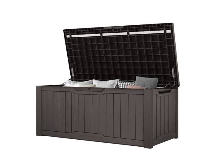 YITAHOME Coffre de Jardin 450L Étanche Banc de Terrasse Verrouillable pour Coussins et Outils Marron Foncé