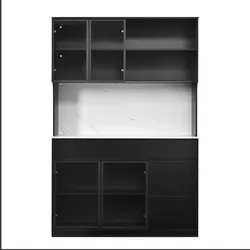 MODFU Hochschrank aus MDF in Schwarz-Weiß mit Marmoroptik, 120x40x180 cm, LED