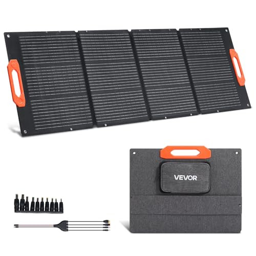 VEVOR 150W opvouwbaar monokristallijn zonnepaneel met ETFE, USB-A, USB-C en MC4-uitgang, zwart, IP67 waterdicht