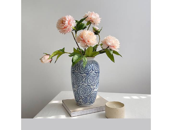 Nouveau Vase en céramique de Style chinois rétro porcelaine bleue et blanche décorations florales créatives ornements exquis Pot de plante Vase
