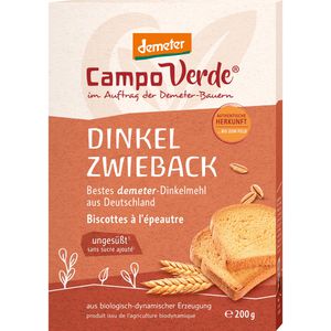 Campo-Verde Zwieback Dinkel laktosefrei, demeter, BIO, vegan, ohne Zuckerzusatz, 450 g