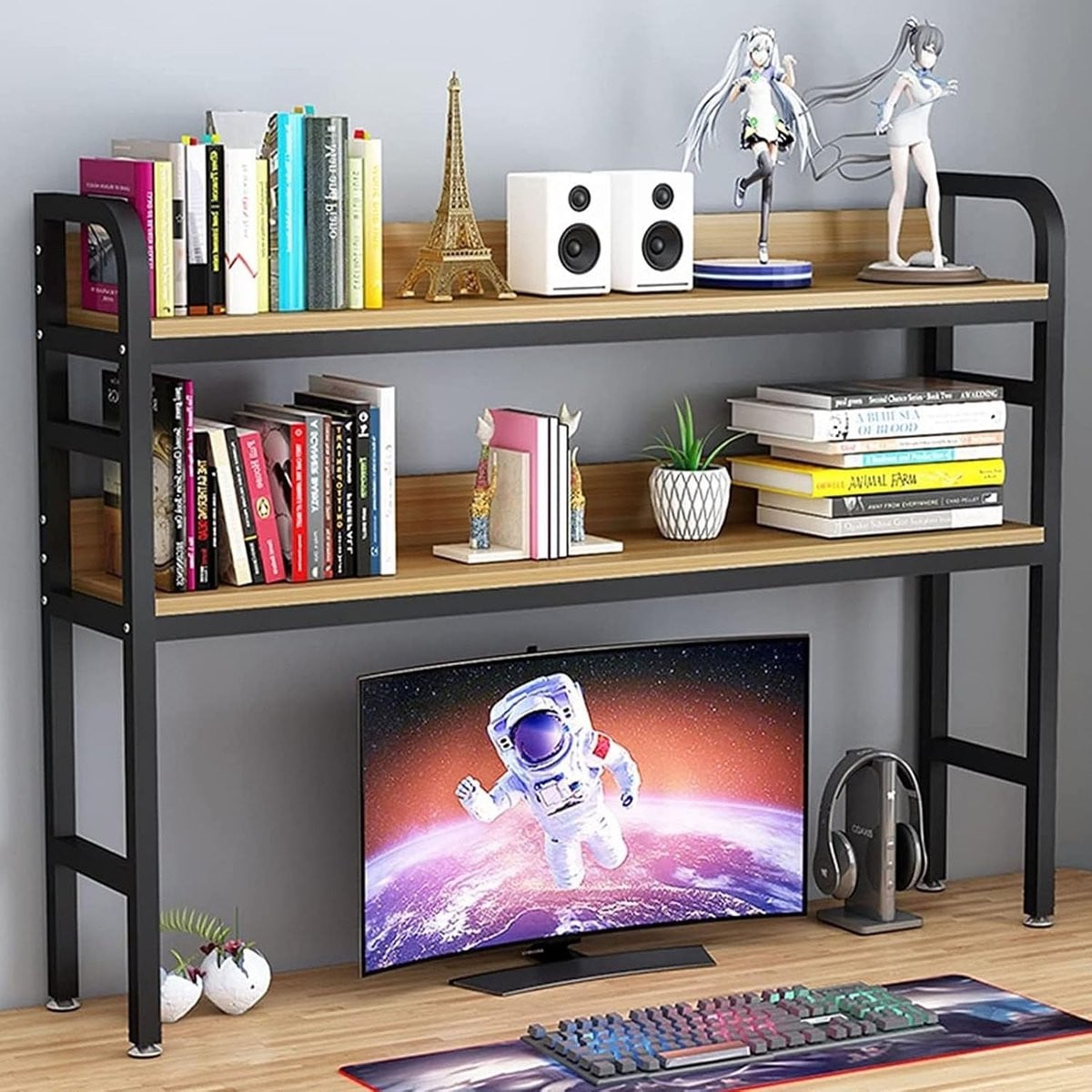 Verstelbare Desktop Organizer Bureau Boekenplank Geel Breedte: 55-115 cm