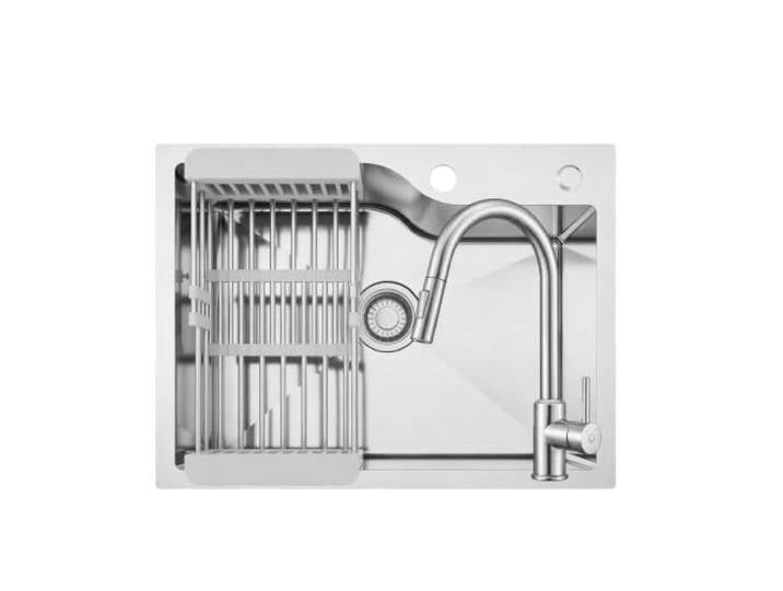 CECIPA 60 x 45 cm Spüle mit Bogen, ausziehbarer Wasserhahn, Küche, Küchenspüle mit 1 Edelstahlwanne für Schrank von 60 cm