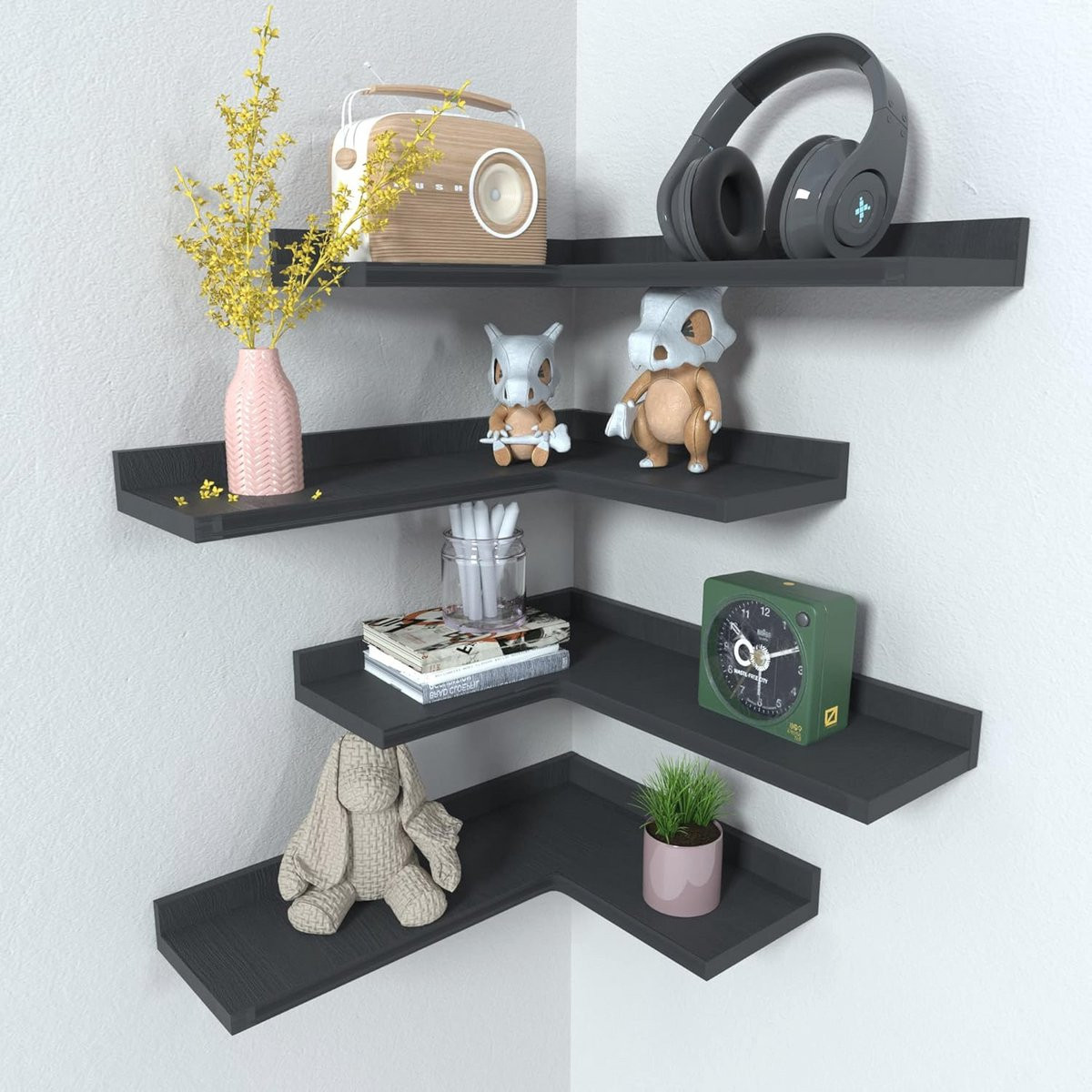 Set van 4 Rustieke L-vormige Hoekplanken voor Wandmontage in de Slaapkamer, Woonkamer, Badkamer of Keuken