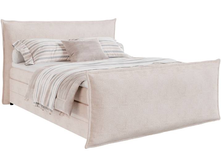 Boxspringbett FORTE Harmonie inkl. Bettkasten und Topper, Kopf- und Fußteil in Kissenoptik , beige, B:171cm L:233cm, Komplettbetten, Boxspringbett, in den Breiten 140cm, 160cm und 180cm erhältlich