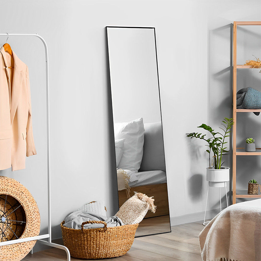 17 Stories Rectangular Home Floor Fitting Mirror Black 120cm H X 30cm W X 29cm D