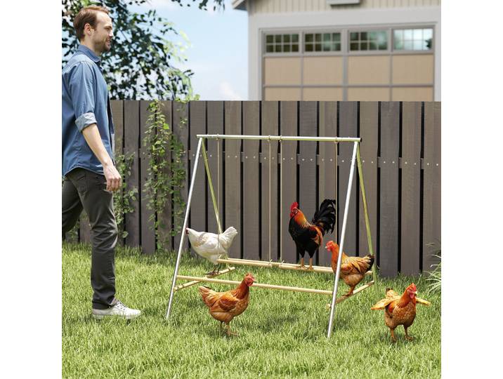 PawHut Aire de Jeu Poules Acier Pin 2 Balançoires 4-6 Poules